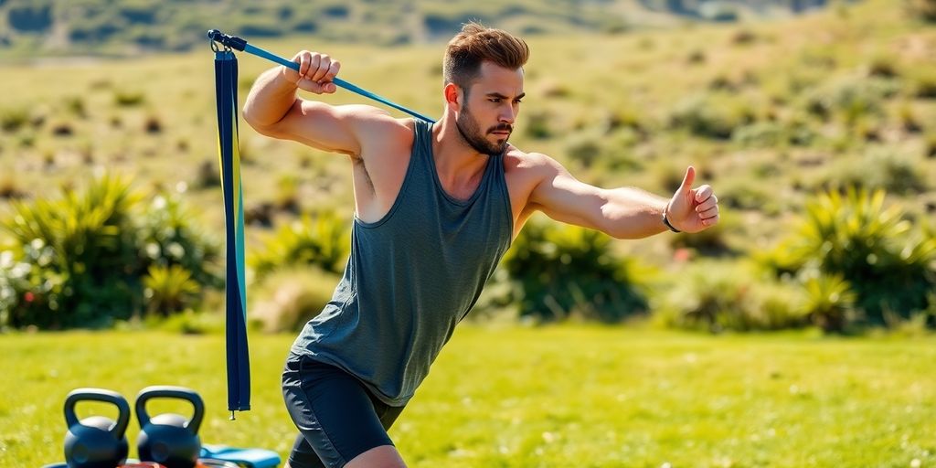 Athlete exercising outdoors, demonstrating strength and endurance.