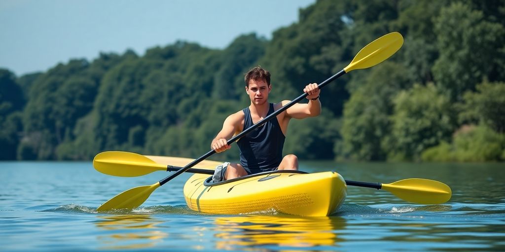 Kayaker training on the water, demonstrating effective paddling techniques.