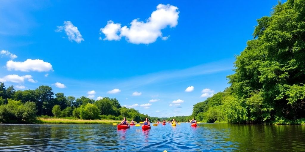 Kayakers on Brandywine River, Wilmington, DE in summer.