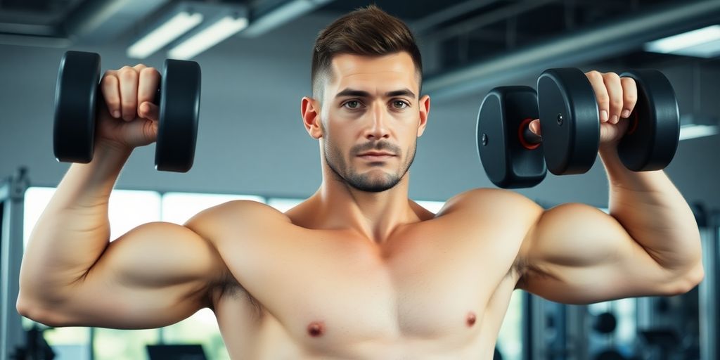 Person lifting dumbbells for shoulder strength training.