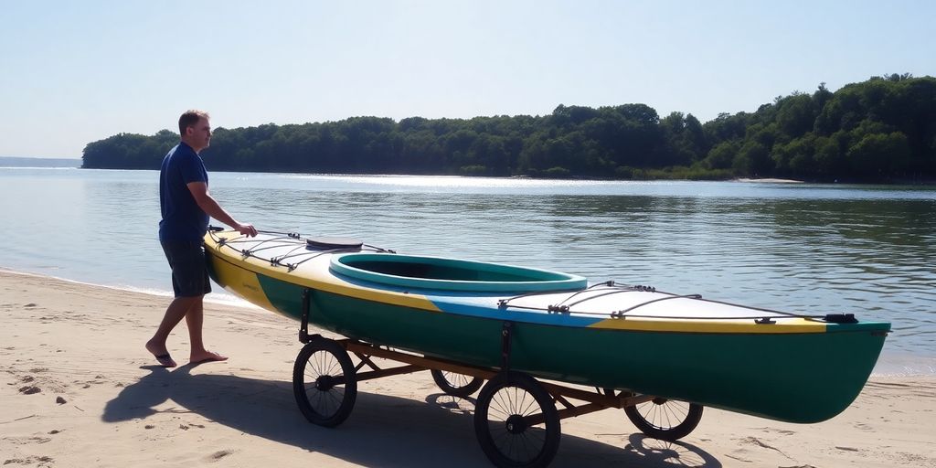 Kayak cart with kayak on beach